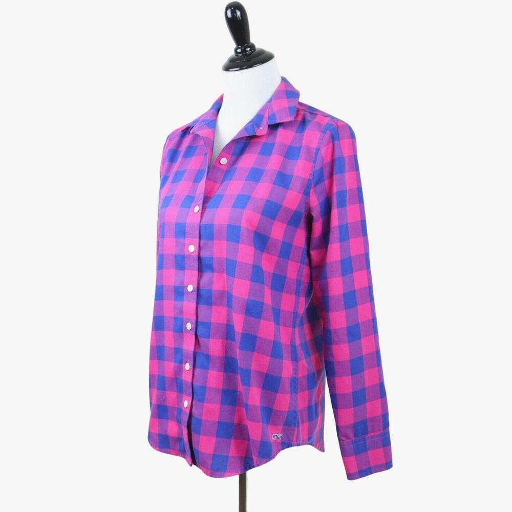 Vineyard Vines Size 2 Relaxed Shirt Flannel Buffalo Check Pink Blue